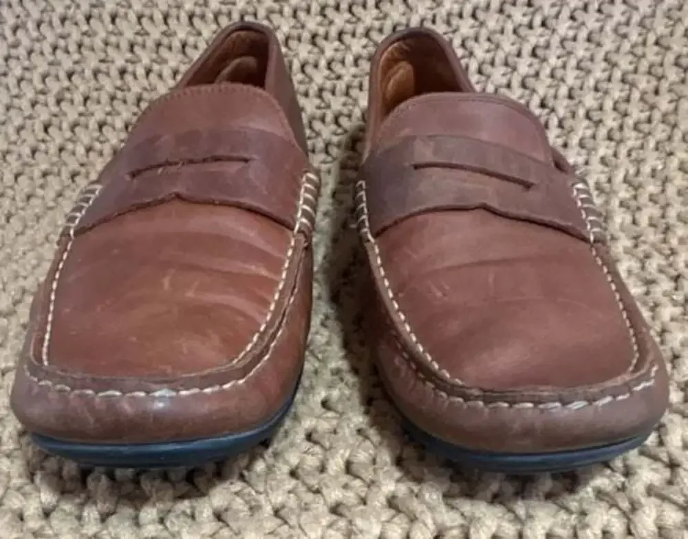 osten heel brown leather penny driver loafers size 10